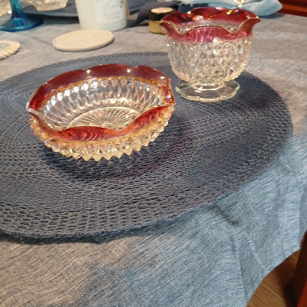 Vintage Indiana Diamond Point Ruby - Mayonnaise Bowl and Underplate